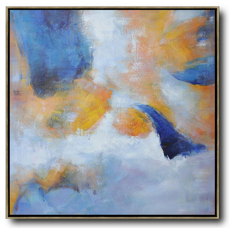 Original Extra Large Wall Art,Oversized Square Abstract Art,Contemporary Art Wall Decor,White,Blue,Yellow.etc